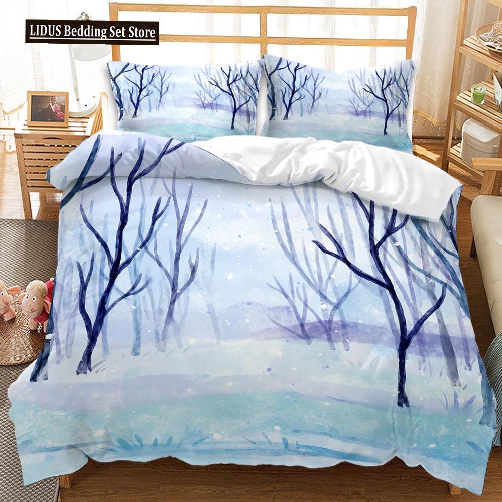 Nordic Style Duvet Cover Set 3D Snow Tree Print Dreaminess Bedding Set Adult Polyester Comforter Cover And Pillowcase King Size