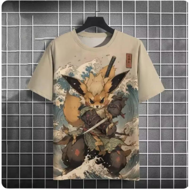 Fashionable Casual Cool Warrior Cat Pattern T-shirt Summer Men Fun Hip-hop Harajuku Street Animal Print Casual Short Sleeved T-shirt
