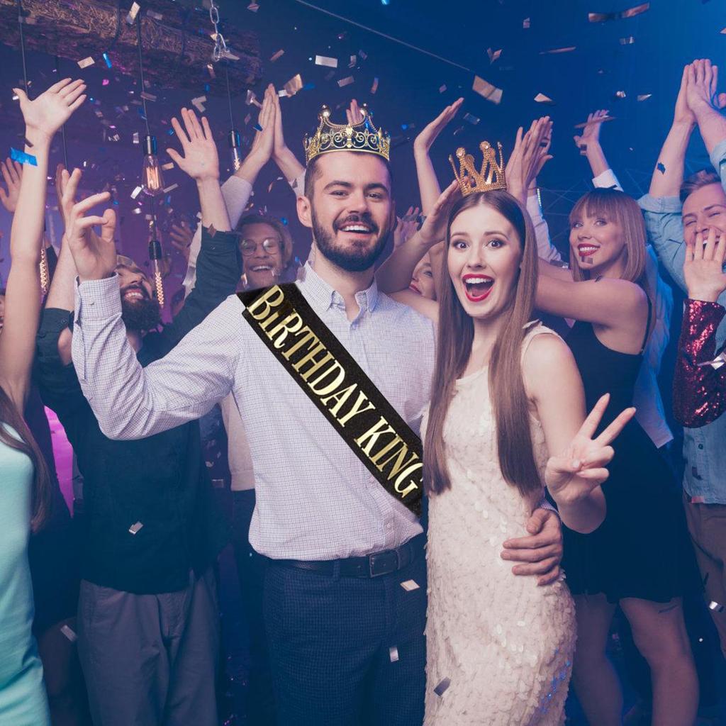 Födelsedag Kunglig Krona med Skärp för Män Födelsedag Kung Strasskrona Axelomslag Set Födelsedagsfest Rekvisita Tillbehör
