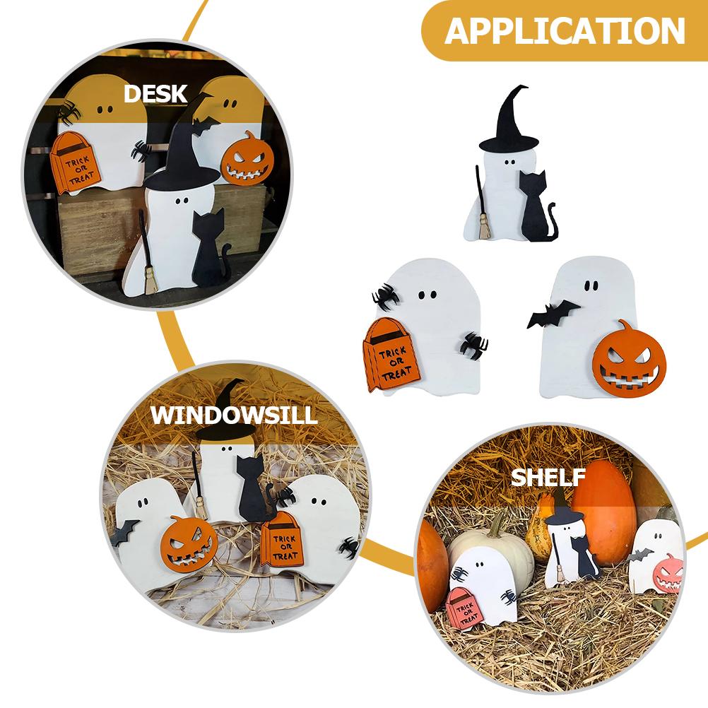 3 Pcs Ghost Ornaments Terror Party Birthday Decoration Tiered Tray Halloween Signs Farmhouse Table Room Decors Household