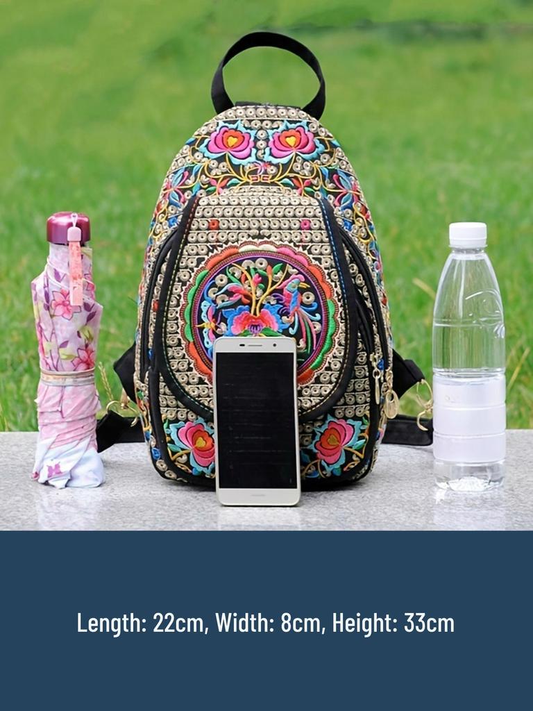 Zaino in Tela Ricamato Etnico dello Yunnan: Borsa da Viaggio Retro Multifunzionale per Ragazze