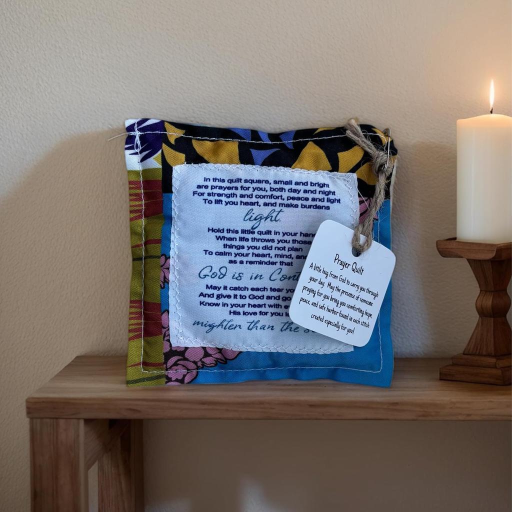 1PC Prayer Quilt with Cross ide, 4x4 Inches Mini Pocket Size, pirational Religious Gift