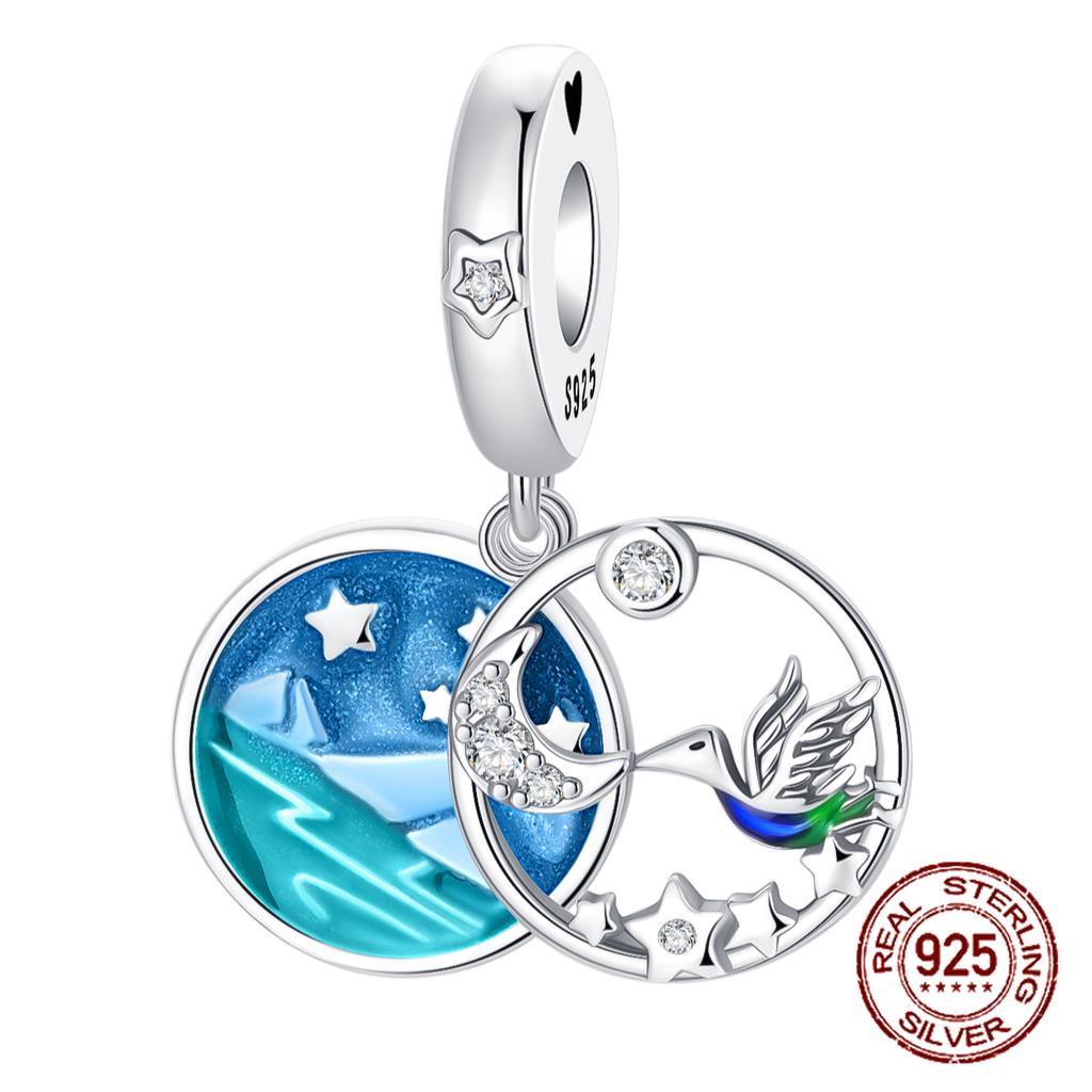 copper Compatible With Authentic Bracelets Charm Jewellery Do It Yourself Blue Clip Bead Charms Galaxy Starry Sky Collection Pendant Moon Dangle