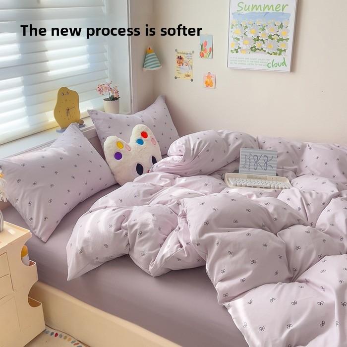 A-class cotton wash set, four-piece set with double-layered gauze bedsheet, duvet cover, and bed skirt, suitable for all seasons