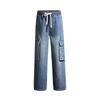 Working Three-dimensional Large Pocket Jeans for Men's Autumn and Winter New Style Hong Kong Feng Shui Washing Elastic Waist Wide-leg Pants