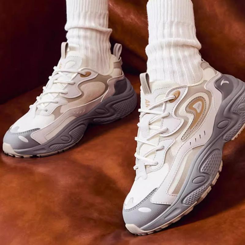 Anta Fabric Synthetic Leather TPU Starlight Fleece Casual Lightweight Increased Height Low Top Dad Shoes Women sneaker White Gray 922348836-10
