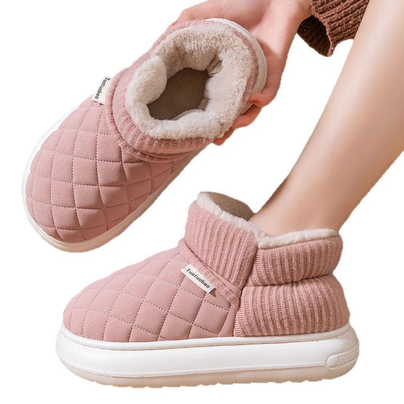 Winter Thick Soled Anti Slip Warm Cotton Shoes with Fleece Bag and Cotton Slippers for External Wear