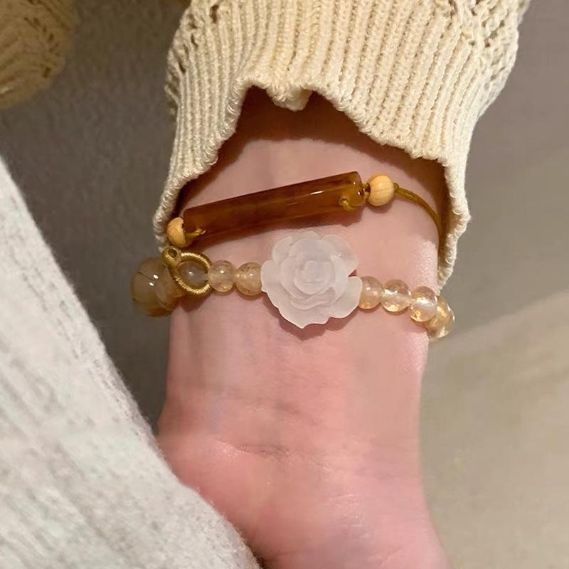 Midsummer Camellia Beaded Bracelet: Exquisite Ethnic-Style Luxury for Couples