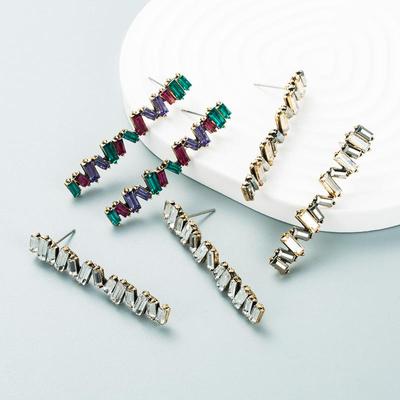 Women Retro Drop Earrings Titanium Steel Alloy Pendant Earrings Acrylic Colorful Crystal Geometric Ear Ornaments