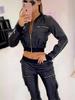 Trendy 2024 Black PU Zipper Short Jacket for Women - European & American Style
