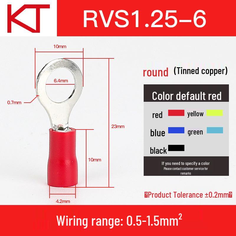 Kaisheng Round Pre-insulated Copper Terminal Lug RV1.25-3.5-4-5-6-8-10-12