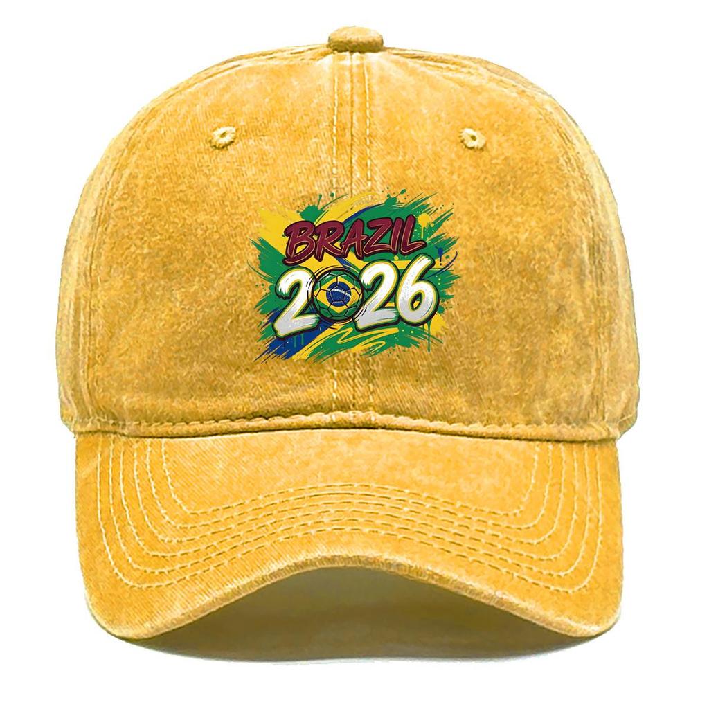 Baseball Hat With 2026 Football Soccer "BRAZIL" Flag Printed , Adjustable Sun Hat Hip Hop Non-Stretch Fabric Leisure Unisex Dad Hat