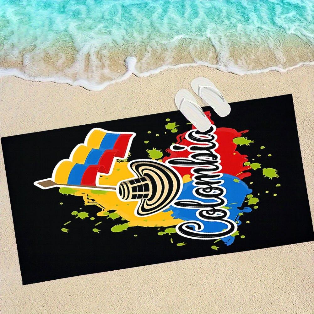1PC Trendy Colombia Flag Mexican Hat Beach Towel, Ideal for Fitness Sports Beach Outdoor Swimming Summer Daily Use
