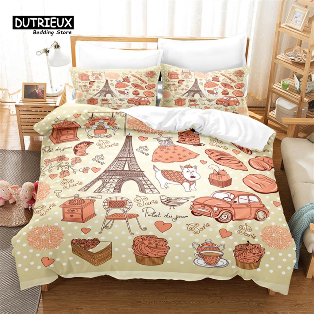 

Love Paris Bedding Set, 3Pcs Duvet Cover Set, Soft Comfortable Breathable Duvet Cover, For Bedroom Guest Room Decor EU single(135x200cm)