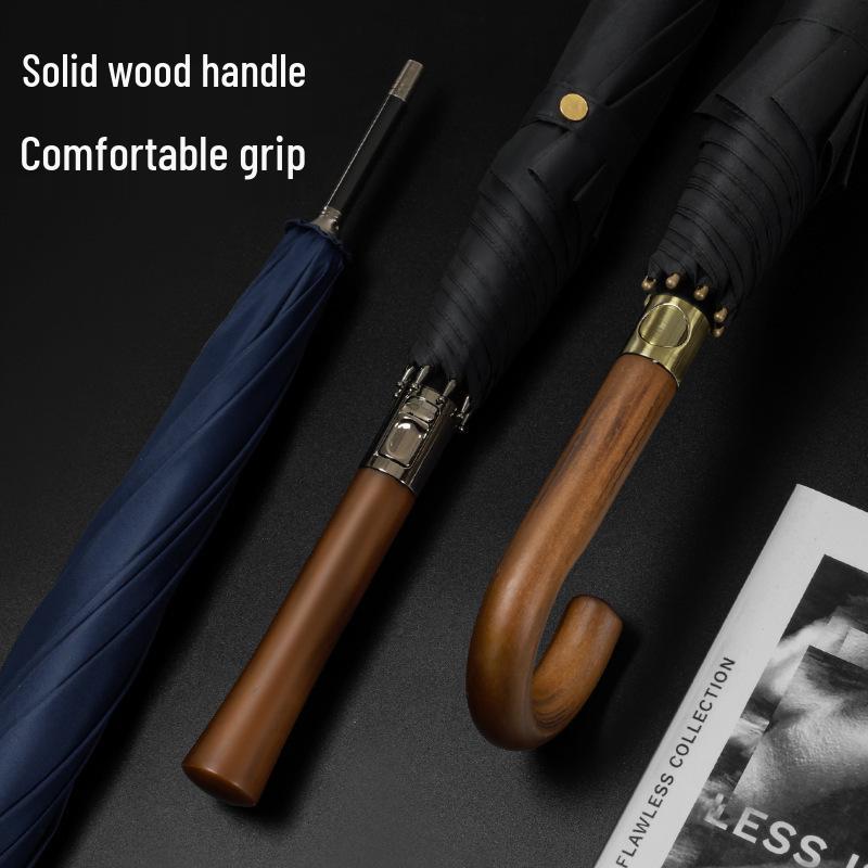 Extra Large Solid Wood Golf Umbrella with Automatic Long Handle—Customizable Logo