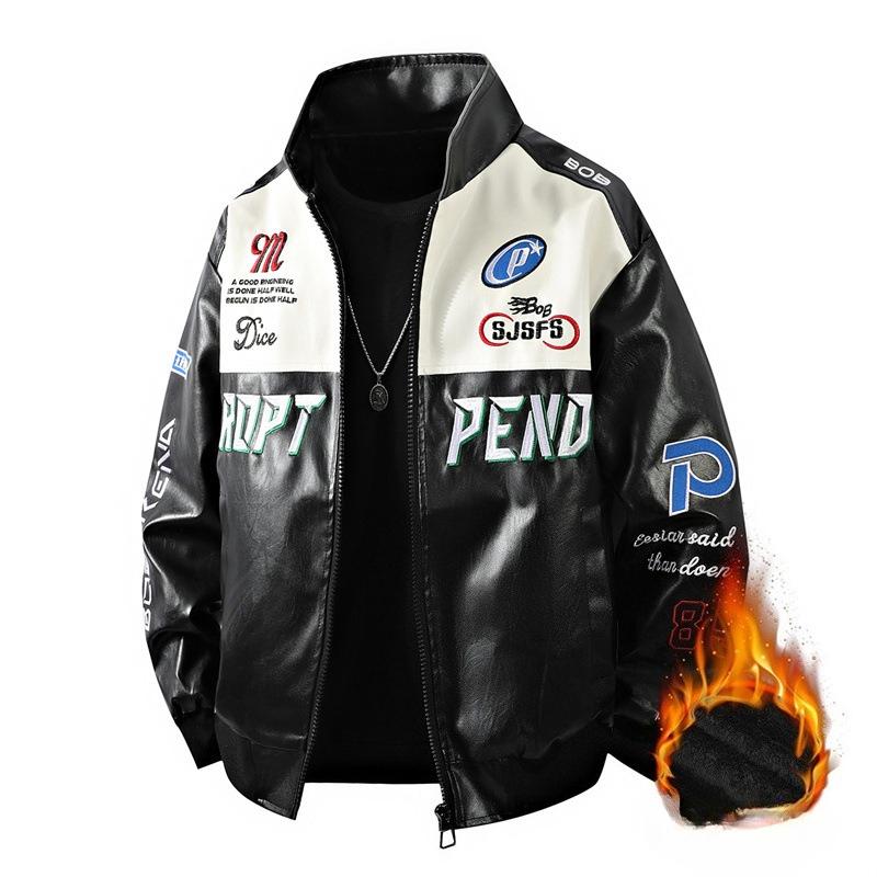 

Новая осенне-зимняя мужская кожаная одежда Мотоциклетная приталенная куртка из ПУ-кожи с вышивкой на рукаве Мотоциклетный костюм для езды 3XL чёрный
