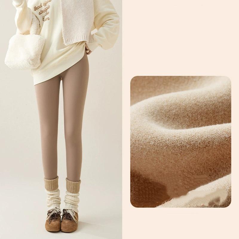 Podzim Zima Králičí Fleece Sharkskin Legíny Dámské Ležérní Základní Zesílené Teplé Legíny Hnědé Fleecem Podšité Punčocháče