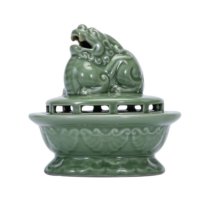 Blue Porcelain Suanni Beast Coil Incense Burner with Lid