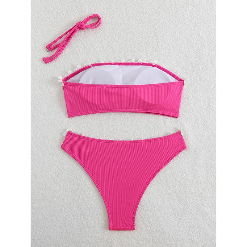 Sexy Solid Floral Strapless Bikini 2 Piece Set Women Split Swimsuit Beach New Summer Swimwear Bikinis Set