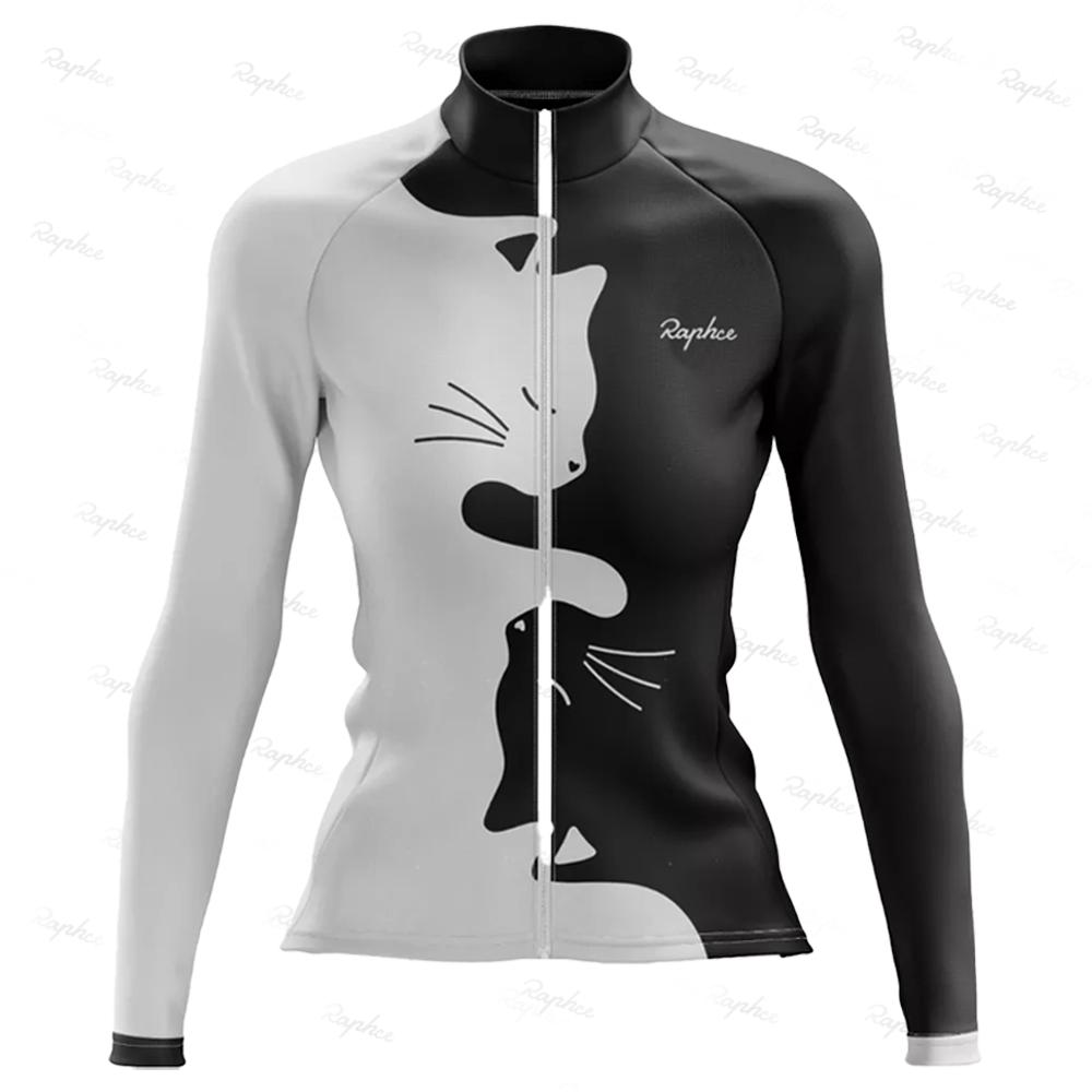 

Raphce long-sleeved road bike cat pattern cycling jersey summer quick-drying breathable slim cycling long-sleeved cycling jersey XS（old）