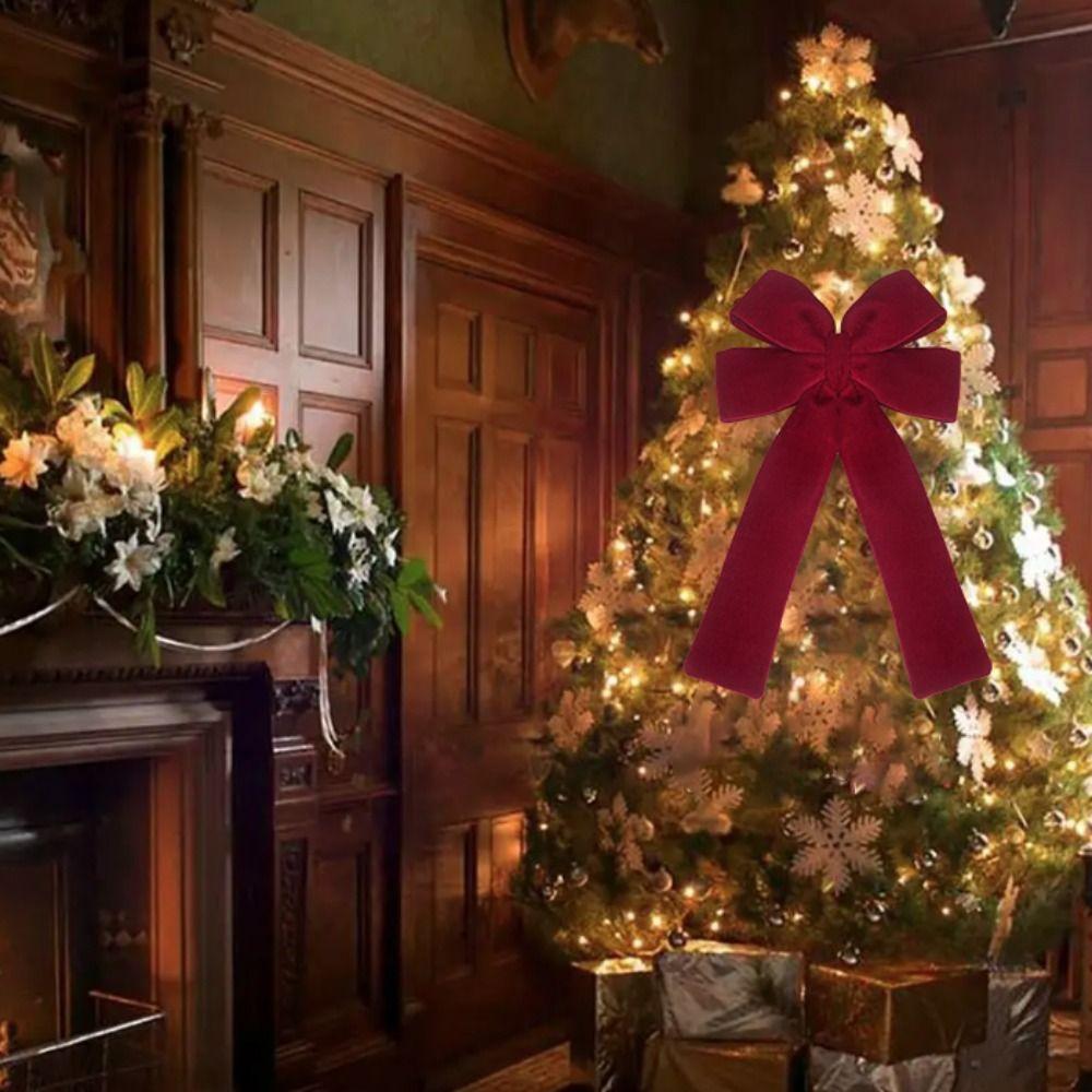 Large Size Christmas Red Velvet Bow Extended Ribbon Classic Christmas Tree Bow Pendant Reusable Christmas Wreath Bow-knot Window