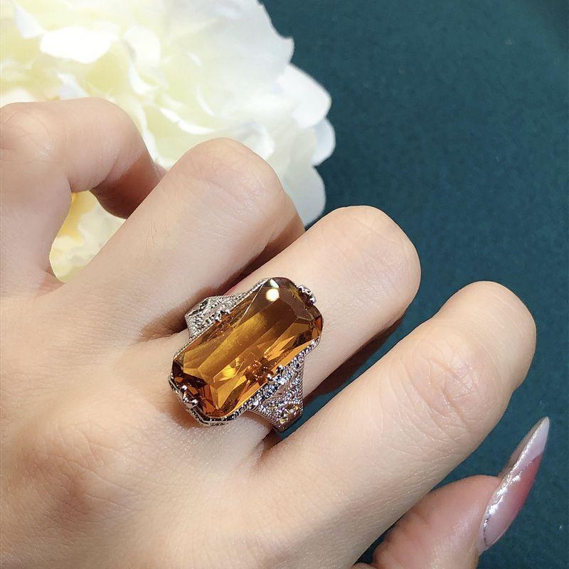New Arrival Affordable Luxury Fashion Graceful European and American Style Citrine Bring In Wealth and Treasure Cut Out Carved Ring for Women