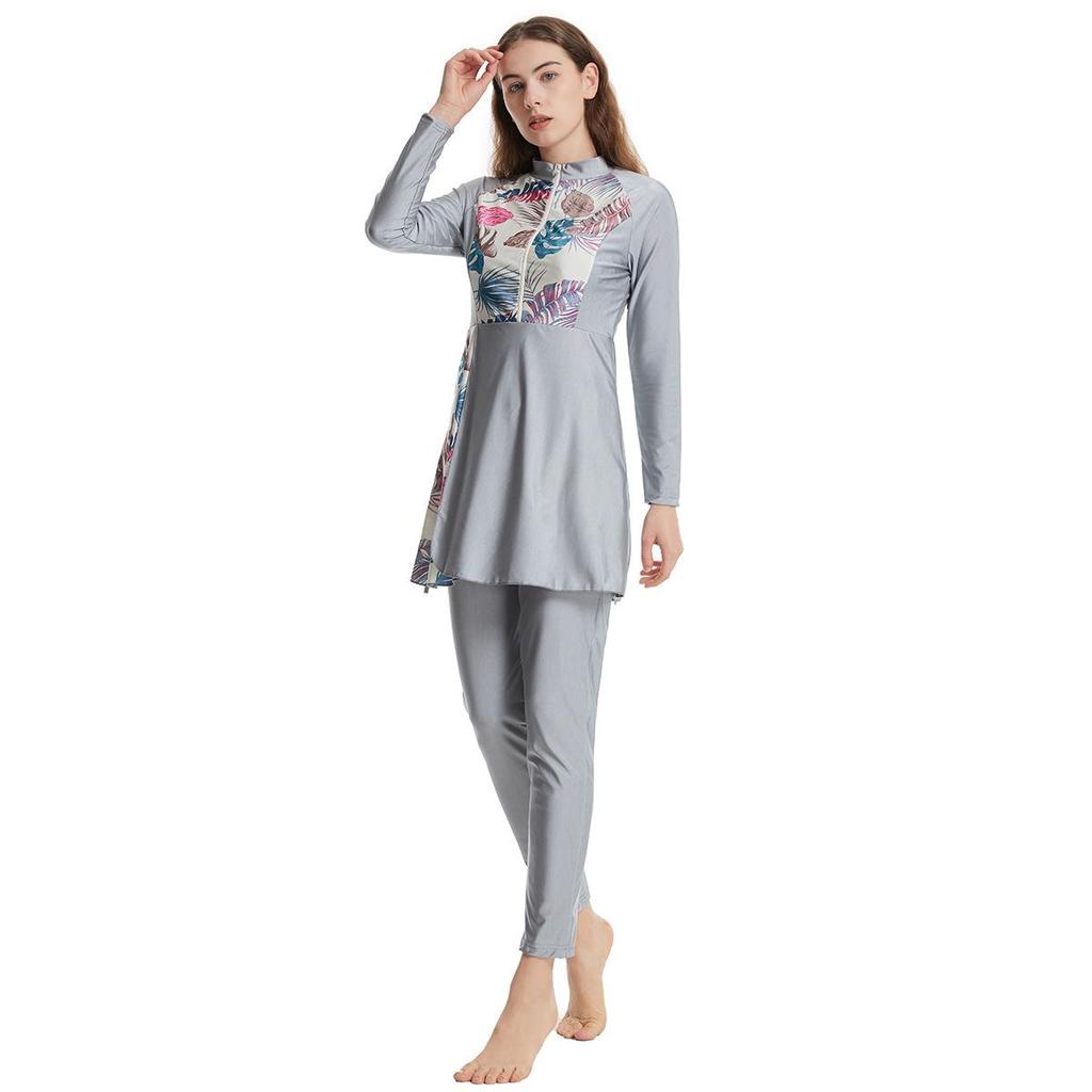 Women Printing Swimwear Muslim Bathing Suit with Cap Long Sleeve Swimsuit Full Coverage Swimming Suit 3 Pieces Sun Protection