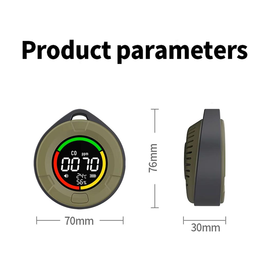 Mini Carbon Monoxide Detector CO CO2 Air Quality Monitor 1000mAh Battery LED Screen USB Type-C Charging for Indoor and Travel Thermometer Buzzer Alarm