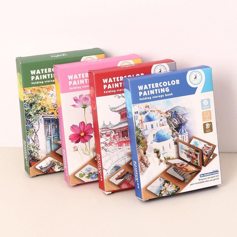 12 Colors Solid Pigment Watercolor Painting Book Thick Kraft Paper Watercolor Book Organ Folding Folding Storage Book Adult Kids