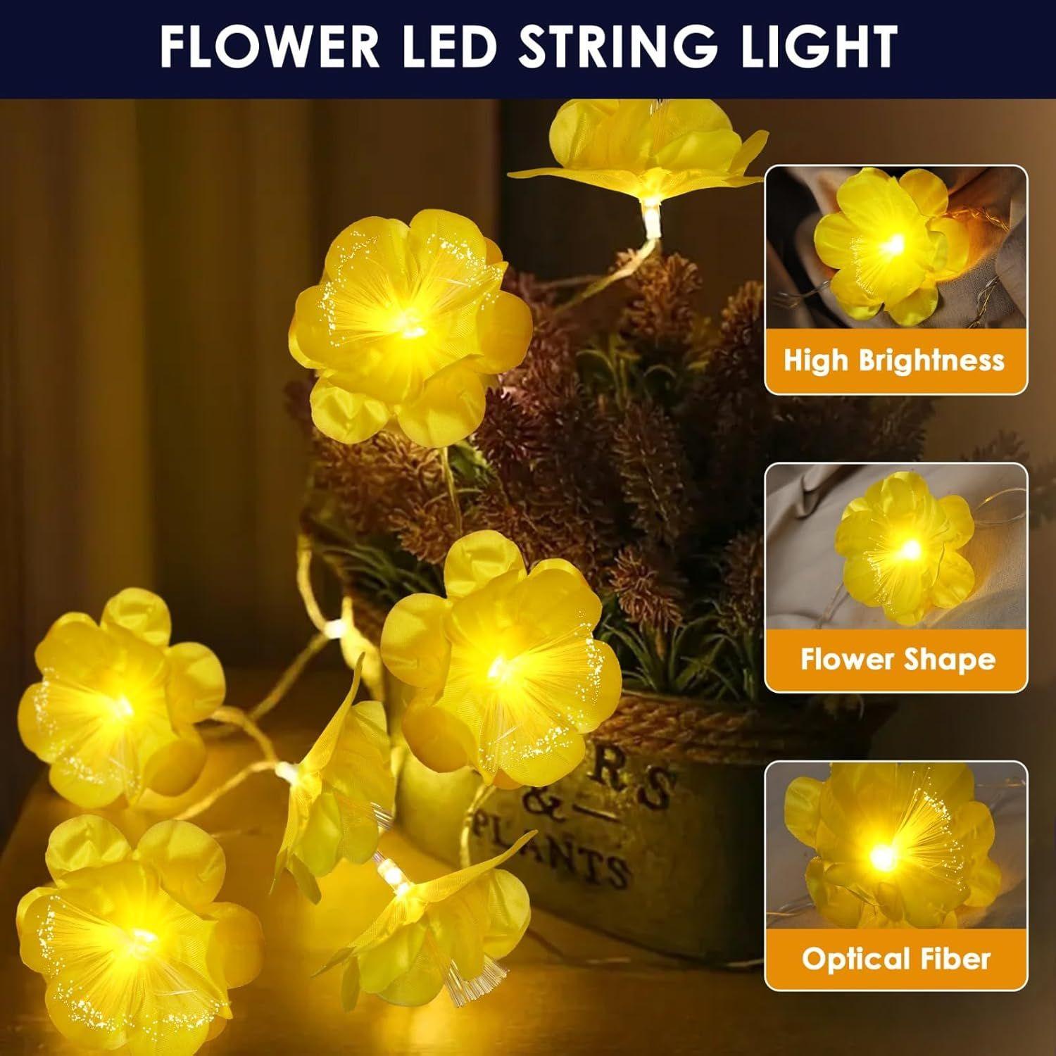 

Serial String Lights - 14 LED Optic Fibre Flower, 10 Feet Warm White Fairy Lights for Home,Mandir,Pooja Room,Deepawali & Diwali Decoration,Christmas