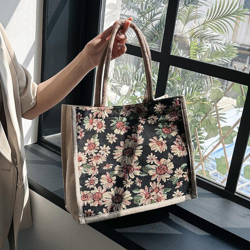 Street Style Linen Tote Bag With Magnetic Closure For Casual Daily Use