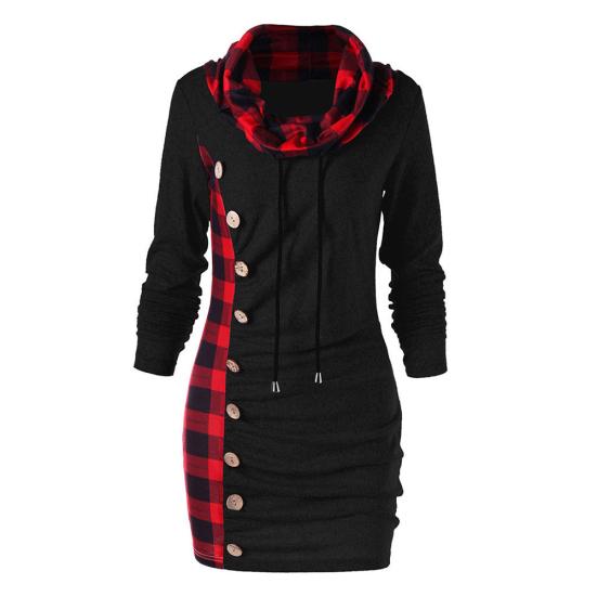 

Женское модное зимнее пальто на шнурке с высоким воротником и швом в клетку с боковыми пуговицами, мини-платье-толстовка XXL чёрный