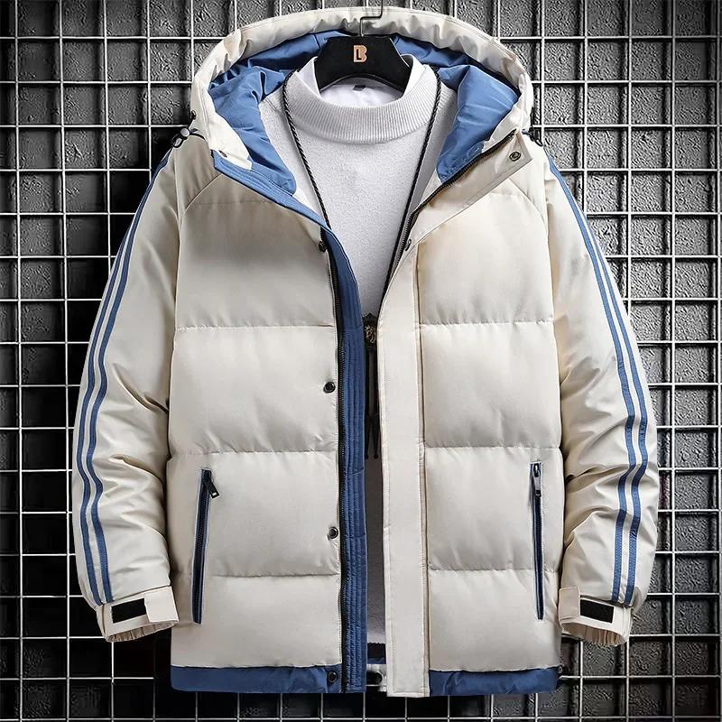Korean and Japanese Men's Winter Trendy Youth Two-strip Bread Jacket, Leisure Hooded Warm Cotton-padded Jacket.