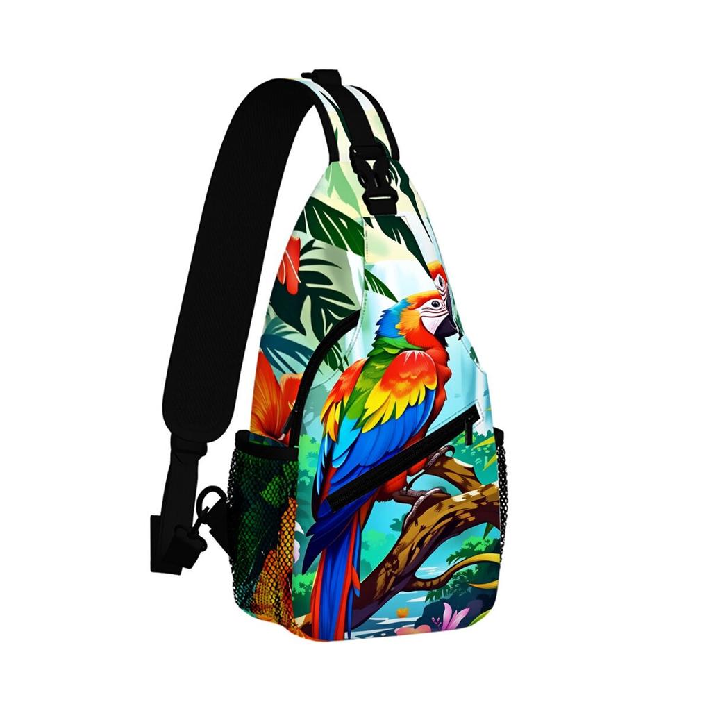 Colorful Parrot Print Small Chest Bag Men's and women's Best Gift 2D Cartoon Large Capacity Outdoor Sports Leisure Fashion