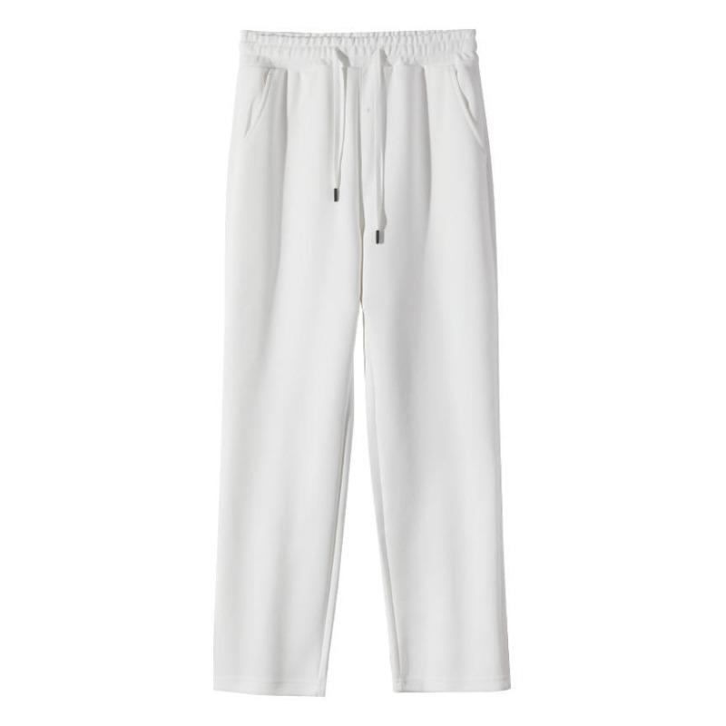 Spring and Autumn g-Chinese cotton wide-footed sweatpants men's same solid-color loose pants casual pants straight flat-top trousers
