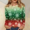 3D Christmas Snowflake Gradient Print Round Neck Long Sleeve T-shirt Casual Long Sleeve Top Party Loose Women's Top