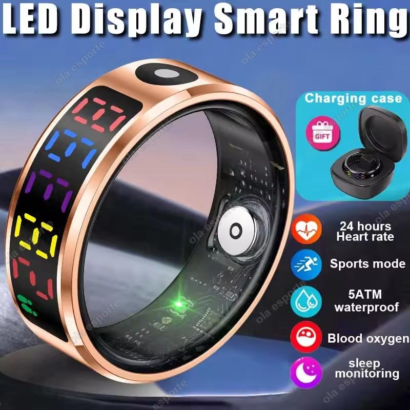R12 Smart Ring with Color Display Screen and Touch, Charging Box,Health Manager, 5 ATM Waterproof Smartring For Men Women