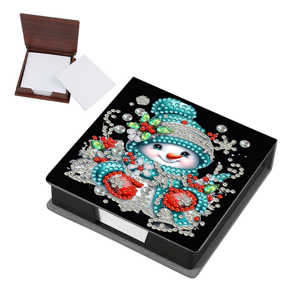 DIY Rhinestones PU Diamond Painting Notecard Box with 160 Sheets Paper Gem Art Sticky Note Holder for Desktop Decoration
