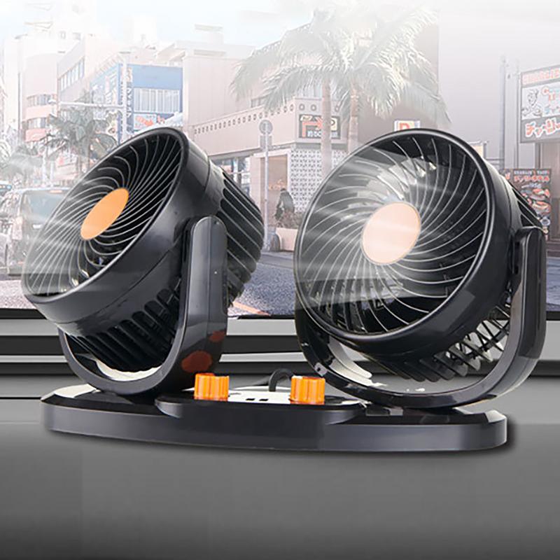 Car Cooling Fan Double Head Car Dash Fan 24V Adjustable Low Noise Household Blower Strong Wind Portable Air Circulator For SUVs