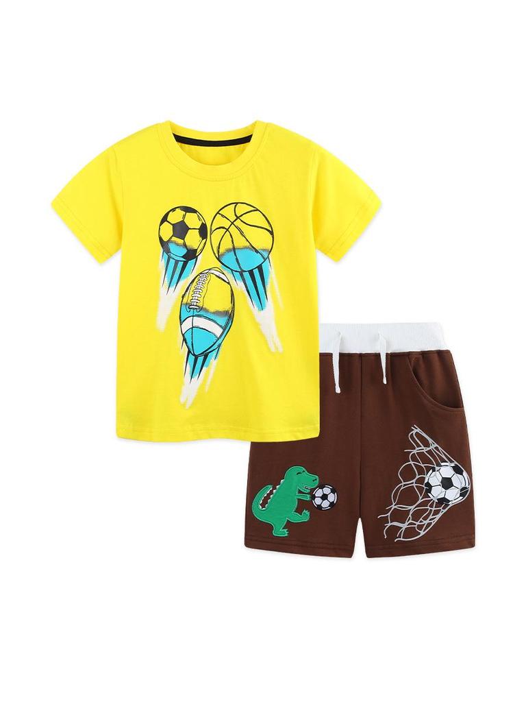 European & American Style Boys' Casual Knit Cotton Shorts & T-shirt Set - Toddler 2-Piece