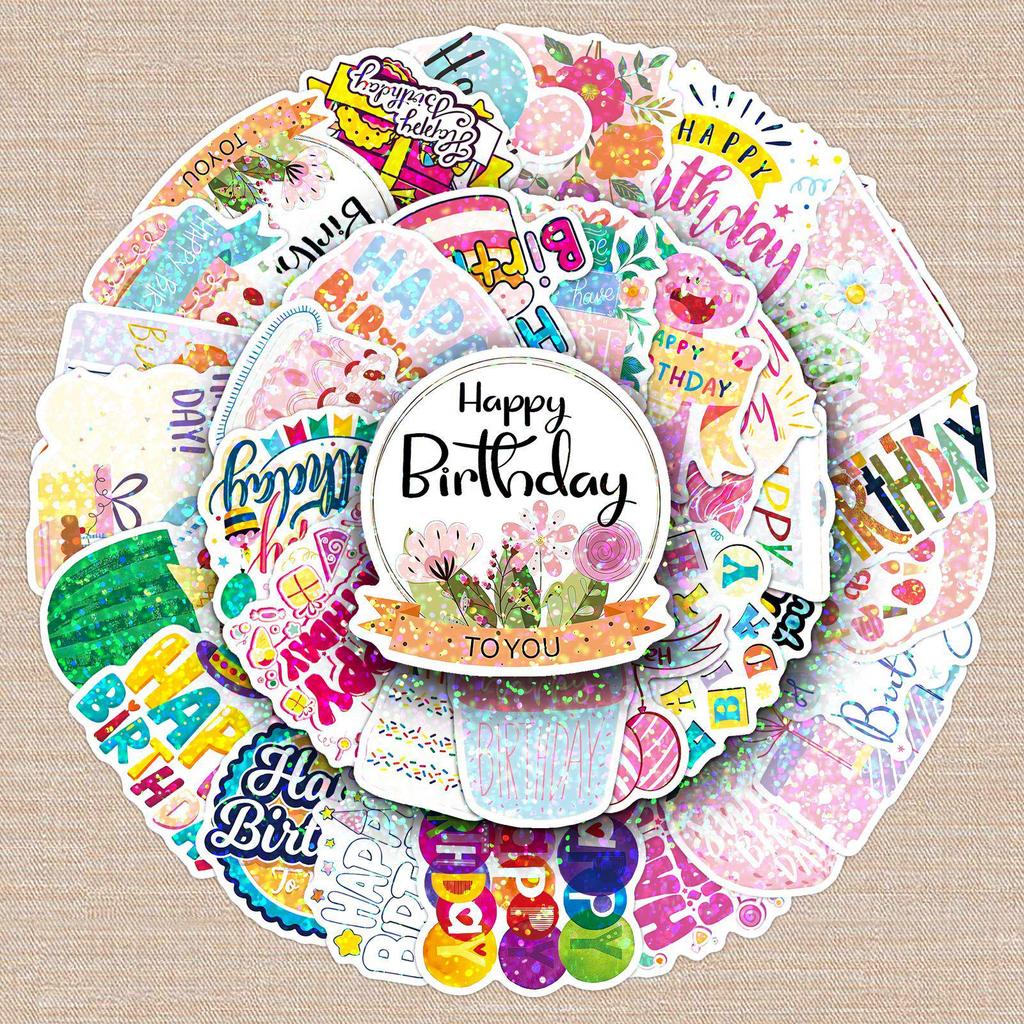 50 Happy Birthday Laser Stickers - Creative, Waterproof, Decorative Journal Enhancements