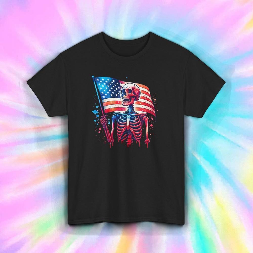 

Patriotic Skeleton Flag Shirt | 4th Of July Grunge Skull American Pride Tee S-5X L