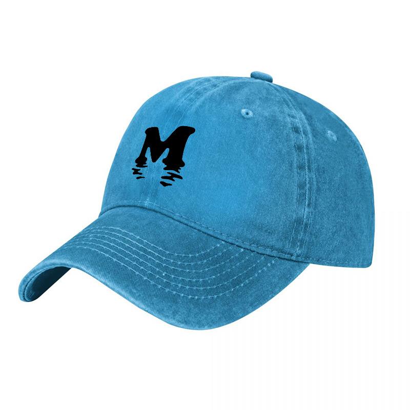 M Logo Washed Canvas Baseball Cap Classic Black Adjustable Hat Vintage Style Unisex Outdoor Wear Fashion Accessory