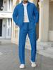 Men's Autumn Casual Sport Set: Slim Fit Zipper Lapel Jacket with Waffle Pocket & Pants