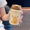 Cartoon 260ml Insulated Cup with Straw Leak-proof Water Bottle Mini Stainless Steel Coffee Cup Travel