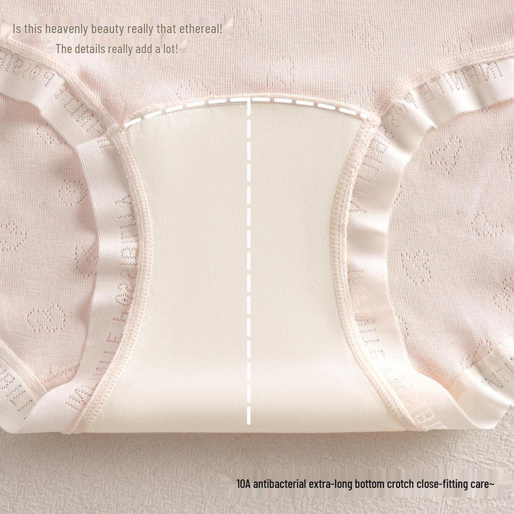 Class A Women's Breathable Jacquard Cotton Underwear - Antibacterial, Dye-Free, Extended Mid-Waist Crotch