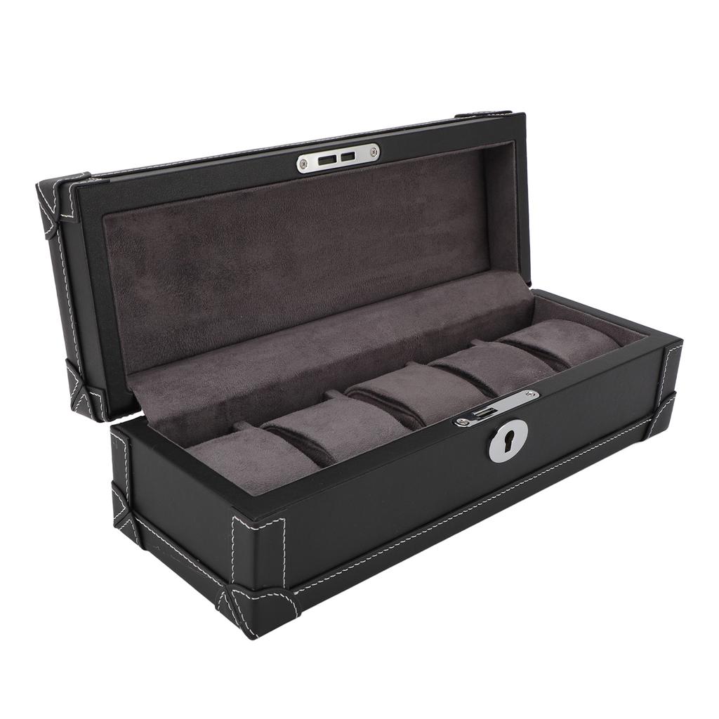 5 Slot Watch Box Watch and Jewelry Case Dust Resistant Watch Storage Organizer for Home Travel Black