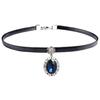 Women Oval Imitation Crystal Rhinestone Inlay Pendant Choker Necklace Adjustable Extension Chain Short Necklace Jewelry Accessories