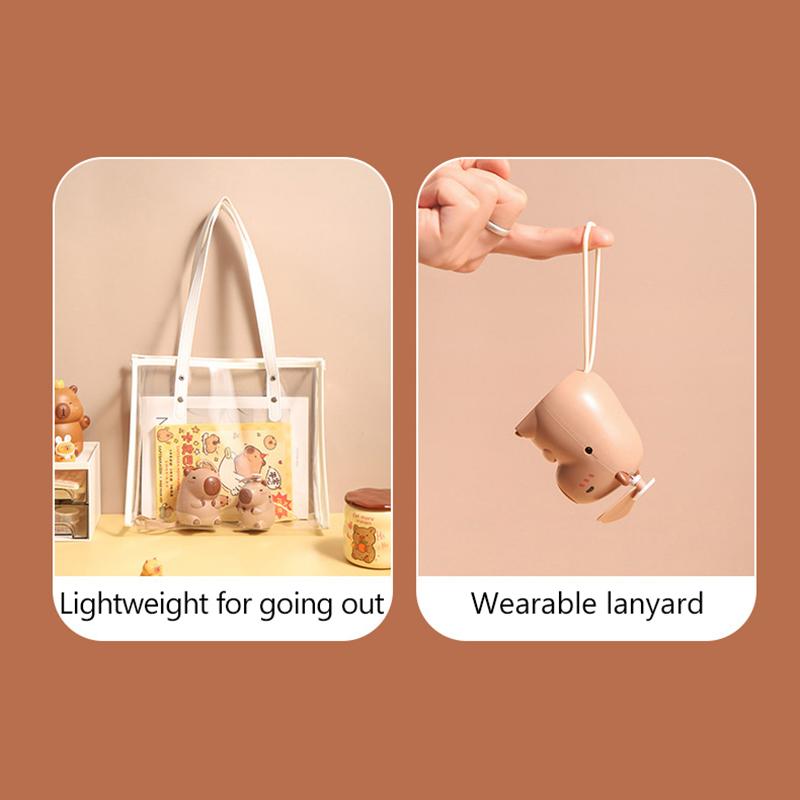 Neck Strap Capybara Hanging Neck Fan Small Size Usb Charging Handheld Fan Cartoon Air Cooler Cooling Fan Outdoor