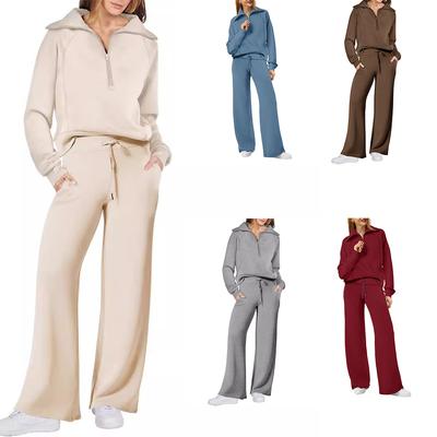 Women's Autumn and Winter Casual Sports Suit Zipper Long Sleeved Sweatshirt Wide Leg Pants Two-piece Set